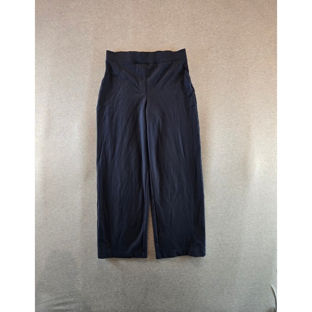 Quince Pants Women Large Navy Blue Ultra-Stretch Ponte Wide Leg High Rise 30in